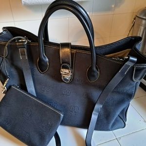 DOONEY & BOURKE XL Black Satchel Briefcase SIGNATURE JACQUARD & LEATHER Shoulder
